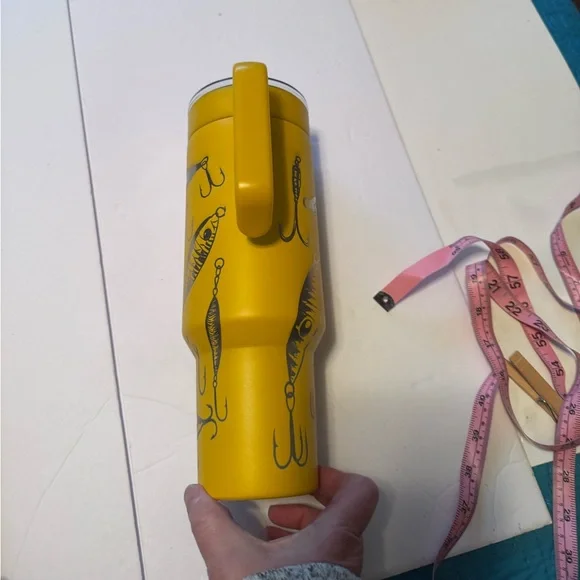 Yellow Fishing Lures 40oz Tumbler w/ Handle | Engraved Stainless Steel Insulated - Picture 3 of 5
